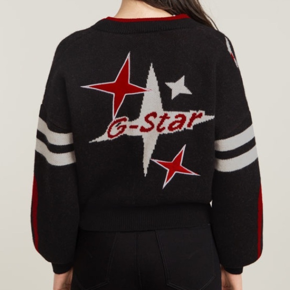 G-Star Holiday Loose Knitted Cardigan Sz M Wool Blend Star Graphic Sweater - Picture 12 of 13